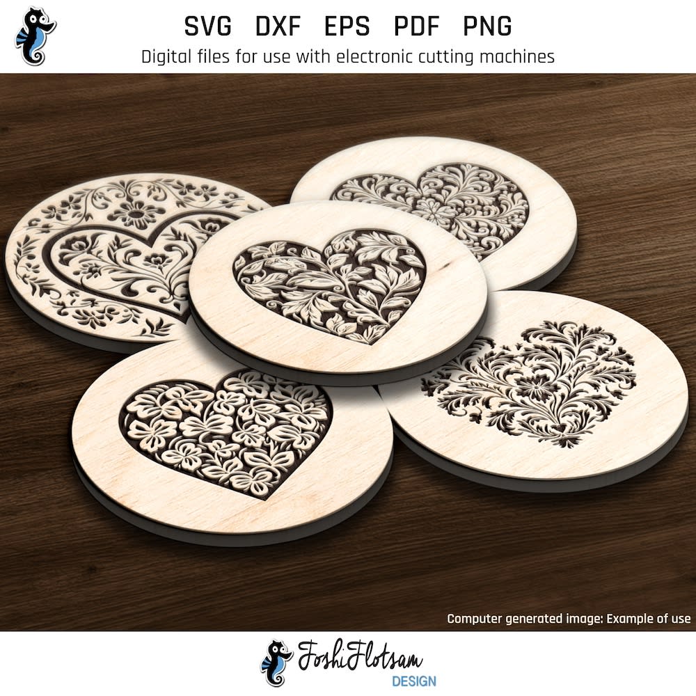 Coaster SVG - Heart SVG coaster bundle image 3 Third 5 of 30 heart coasters included in this coaster SVG bundle.